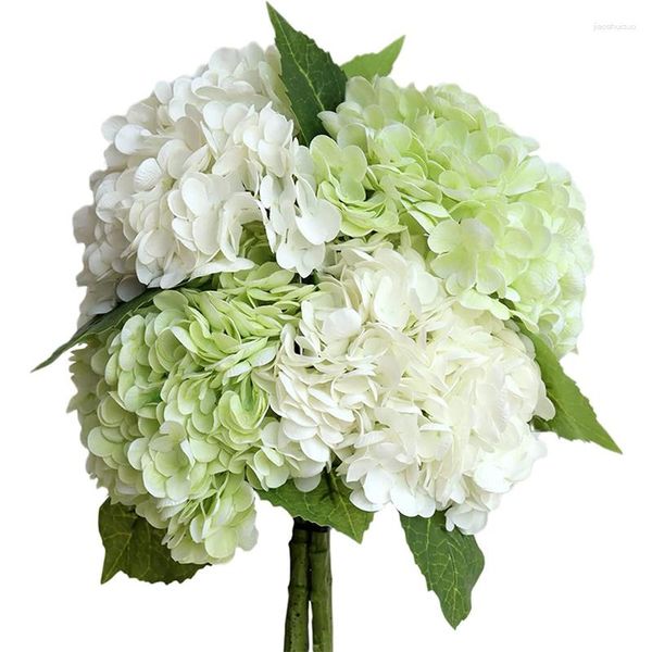 Flores decorativas 4 pcs hortênsia artificial toque real látex para buquê de casamento festa decoração de casa