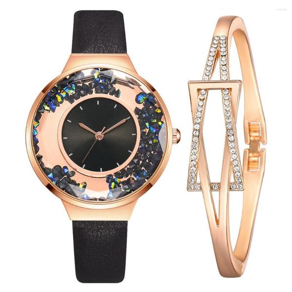 Relógios de pulso 2023 Top Marca Mulheres Relógios Moda Praça Senhoras Relógio de Quartzo Pulseira Set Dial Simples Rosa Malha de Ouro Luxo