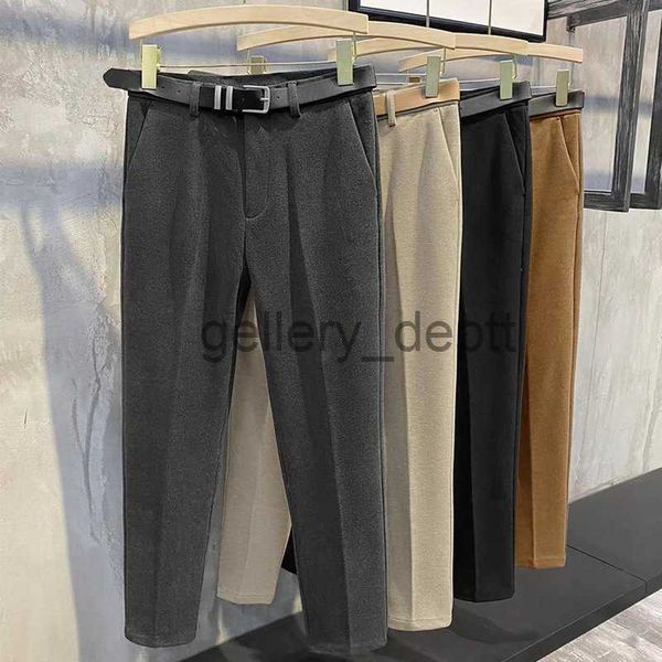 Pantaloni da uomo invernali da uomo di stoffa di lana spessa pantaloni casual drappeggio dritto pantaloni da lavoro coreani di moda abbigliamento maschile (senza cintura) J230922