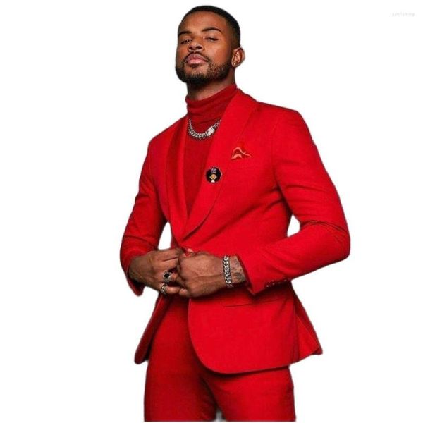 Abiti da uomo Smoking da sposo rosso da uomo slim fit per uomo 2 pezzi Groomsmen Suit Blazer formale Prom Business giacche pantaloni