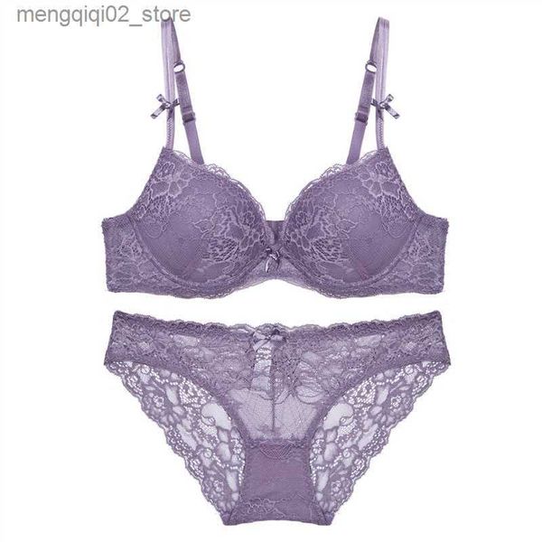 BHs Sets Europa Frauen Sexy Unterwäsche Set Spitze Stickerei Push-Up BH Set Romantische Lila Büstenhalter Mode Höschen Set Plus größe Dessous Q230922