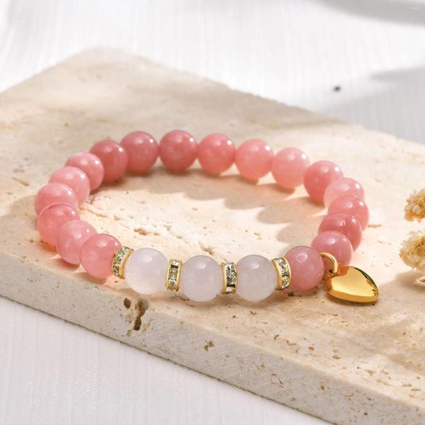 Bracciale a cuore con ciondoli in filo per donna, catena con perline in pietra naturale, elasticizzato impilabile regolabile