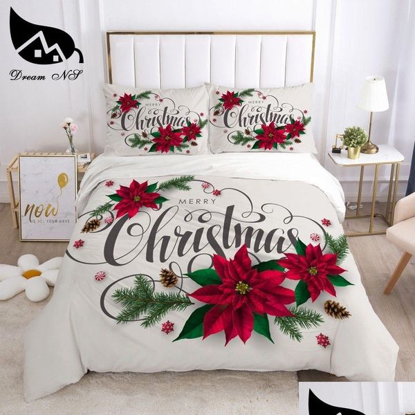 Set di biancheria da letto Dream Ns Red Christmas Set Queen Tessili per la casa Biancheria da letto Santa Duvet Er Juego De Cama 201127 Drop Delivery Garden Suppl Dhaxr