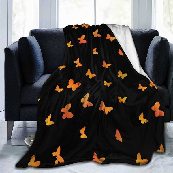 Cobertores mais novo 3D AnimeBlack Butterfly Impresso Sherpa Cobertor Couch Quilt Cover Viagem Cama Black Butterfly Cobertor HKD230922