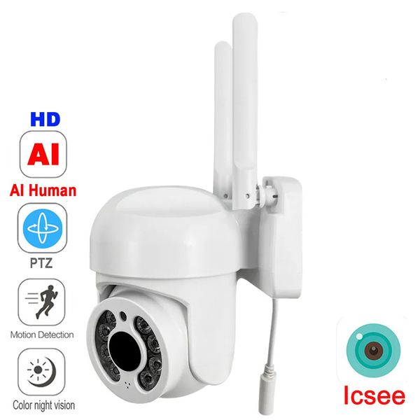 Câmeras IP Icsee PTZ Câmera WIFI Vigilância Segurança Vídeo CCTV Ao Ar Livre Áudio Noite Full Color Sem Fio À Prova D 'Água AI Auto Rastreamento 230922