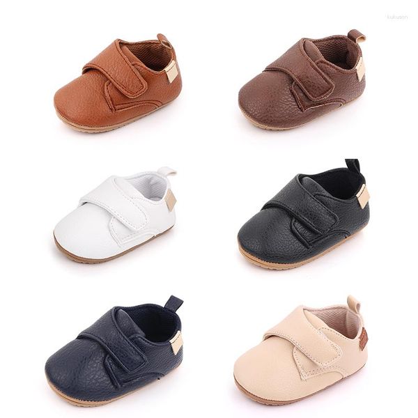 İlk Yürüyüşçüler 2023 Bebek Ayakkabıları Kız PU Deri Kauçuk Yumuşak Sol Slip Soy Slip Hook Döngü Bebek Toddler Moccasins 0-18 Ay