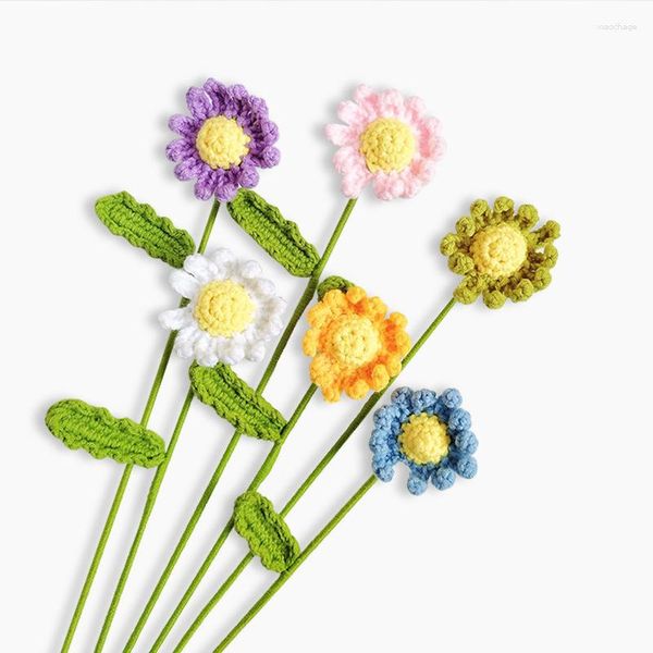 Dekorative Blumen Sonnenblume gestrickte Blume gehäkelt handgewebter Blumenstrauß Hochzeit für Braut Party Dekor selbstgemachtes Geschenk zum Lehrertag