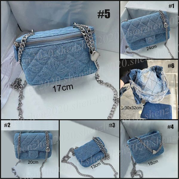 Modische blaue Denim-Damenkette, Kosmetiktaschen, Make-up-Tasche, Schultertasche, Einkaufstasche