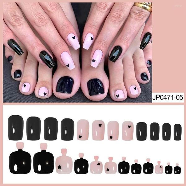 Unhas Falsas 48 Pcs Toenails Coração Wearable Falso Conjunto Para Mulheres Meninas Salão Dedo Dedo DIY Manicure