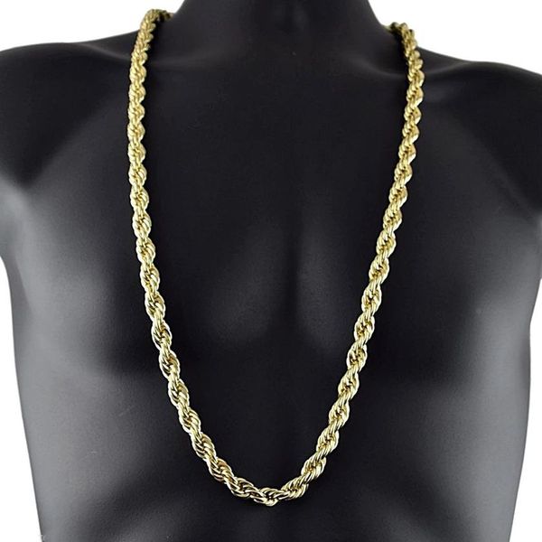 Толщина 8 мм, 76 см, длинная однотонная веревочная цепочка, 24-каратное золото, посеребрение, ожерелье-цепочка в стиле хип-хоп для мужчин, 257g
