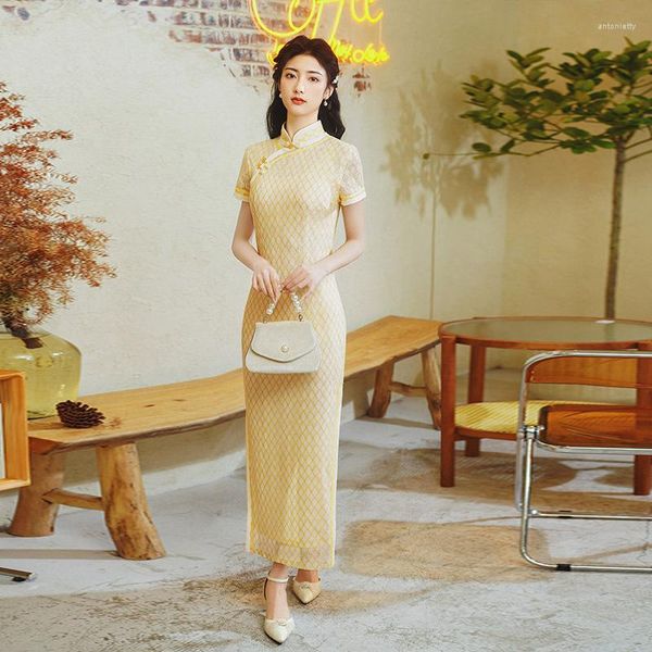 Этническая одежда Cheongsam с вышивкой, китайские платья, платье для молодых девушек Qipao, современные женские платья Cheongsam для свадебной вечеринки, сексуальное элегантное лето 2023