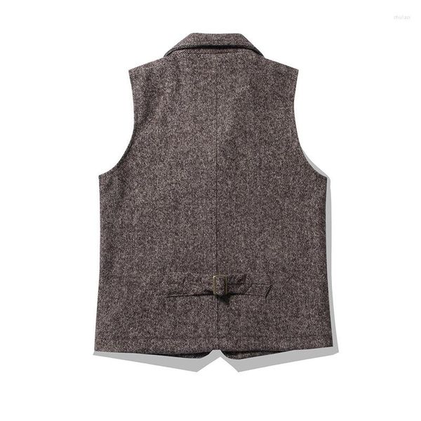 Gilet da uomo Gilet in cotone di lana stile vintage inglese Gilet da uomo multitasche con risvolto Giacca senza maniche Gilet monopetto di alta qualità