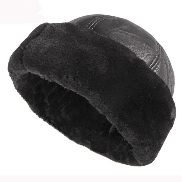 Beanie/Skull Caps Spessore Outdoor Cappello invernale caldo Uomo Pelliccia nera Pelle Russo maschio antivento Berretto da sci da neve Foderato in pile 230921