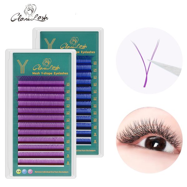 Cílios postiços glamlash yy forma extensões de cílios azul roxo ondulado 2d volume pré-fabricado cílios fofos naturais 230921