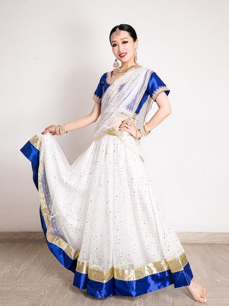 Roupas étnicas Vestido Dança Desempenho Roupas Lengha Choli 3-PCS Define Swing Saia Tops Xaile Índia Paquistão Sari Vestido Indiano