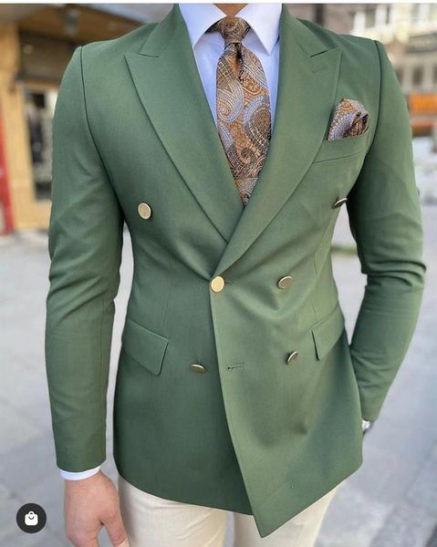 Abiti da uomo Verde Doppio Petto Costume Homme Matrimonio Uomo Sposo Smoking Terno Masculino Slim Fit Prom Party Blazer 2 Pz Giacca Pantalone