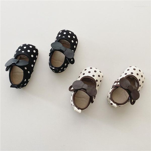 Primeiros caminhantes sapatos de bebê ins estilo polka dot arco sola macia lona criança nti slip meninas