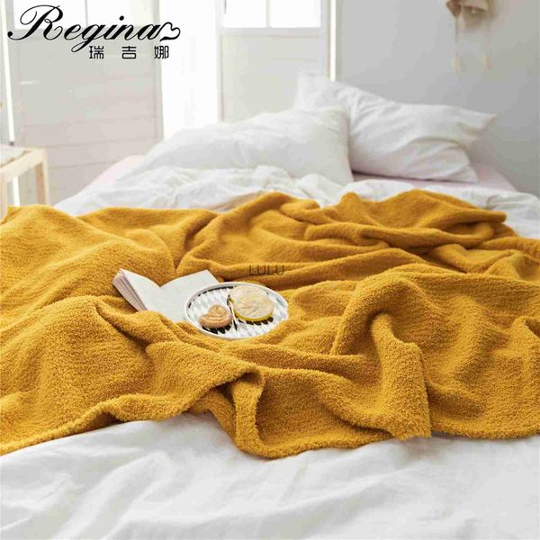 Одеяла REGINA Brand Chic Уютное вязаное одеяло Сдержанный стиль Чистый цвет Серый Бежевый Розовый Фиолетовый Желтый Пушистый пуховый диван-кровать Мягкое одеяло HKD230922