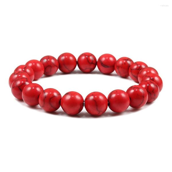 Filo BEAUCHAMP 1 Bracciale elasticizzato Colore rosso Cordoncino elastico Pietra naturale Turchese Howlite Gioielli espandibile 6-8-10-12mm