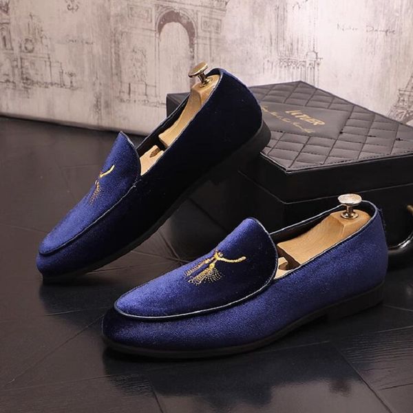 Männer Samt Gestickte Schuhe Schwarz Blau Grün Loafer Männer Hochzeit Party Business Kleid Schuhe 1AA56