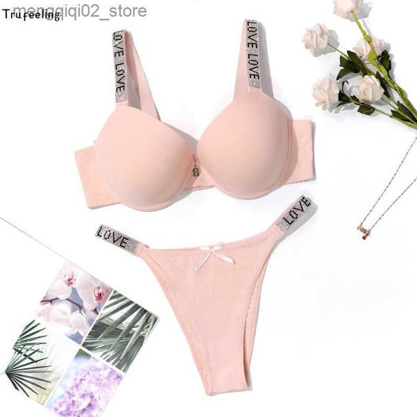 BHs Sets TrufeelingDamen Unterwäsche Set Neues Mädchen Sexy Bikini Korsett Brief BH und Tangas Höschen B C D Cup Dessous Q230922