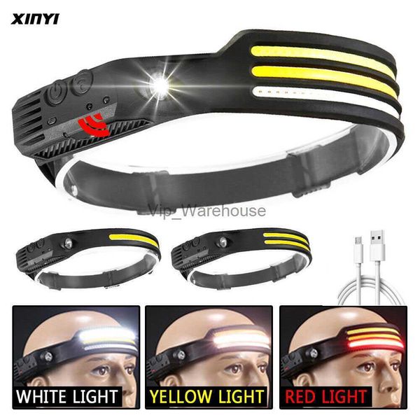 Lâmpadas de cabeça Multi-função Sensor Farol COB Head Lamp Lanterna Ao Ar Livre USB Recarregável À Prova D 'Água Farol 5 Modos de Iluminação Tocha HKD230926