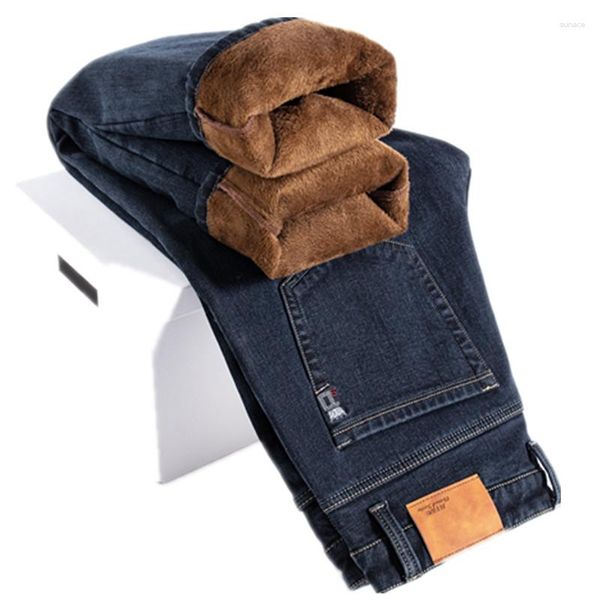 Jeans da uomo taglie forti 42 44 46 pile invernale casual stretch moda cotone spesso peluche caldo denim pantaloni pantaloni di marca maschile