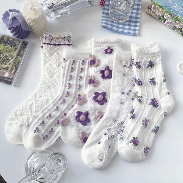 Женские носки с цветочным узором, летние тонкие дышащие сетчатые женские чулки с кружевными рюшами для девочек, подарок Kawaii, милые Calcetines