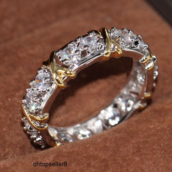 Top atacado profissional eternidade diamonique cz diamante simulado 10kt branco amarelo ouro preenchido aliança de casamento tamanho 5-11