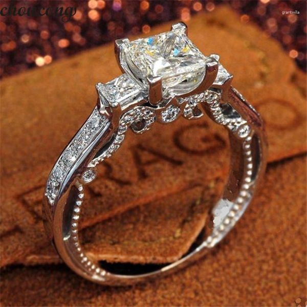 Кольца кластера Choucong, винтажное кольцо на палец Promise из стерлингового серебра 925 пробы с тремя камнями и цирконием, обручальное кольцо для женщин, свадебные украшения