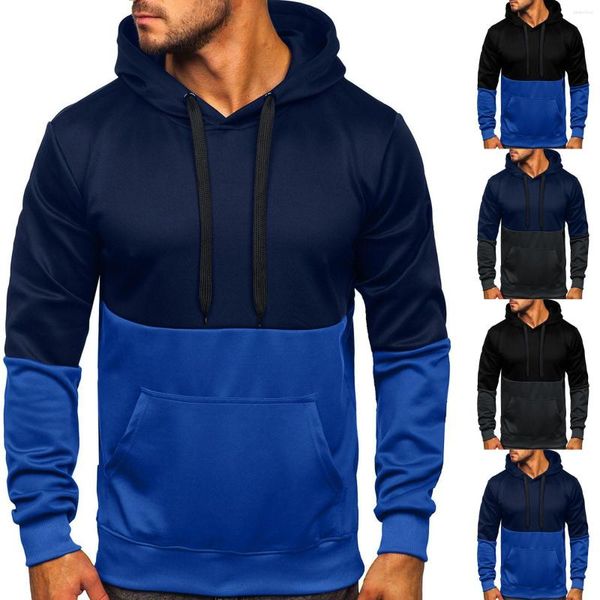 Herren-Kapuzenpullover, dünner Pullover, modisches Sweatshirt, farblich abgestimmt, langärmelig, O-Ausschnitt, Kordelzug, Sport, Taschenhaus, Geschenk