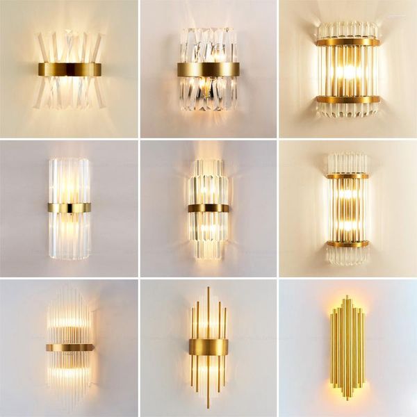 Настенные светильники, комбинации современного света, роскошные хрустальные золотые лампы в спальнях, кроватях, гостиных, декоративные светодиодные светильники