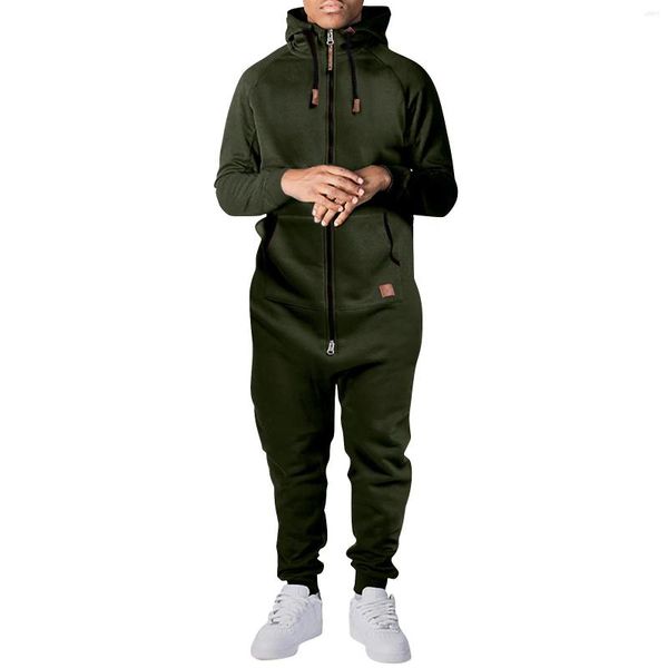 Männer Hosen Herbst/Winter 2023 Männer Pyjamas Onesie Erwachsene Overall Hause Tragen Patchwork Casual Hoodie Gedruckt Zipper Anzug