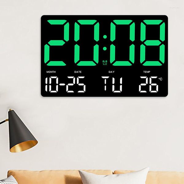 Настенные часы для гостиной, настенные цифровые часы, большой экран, электронные с дисплеем даты и времени, температуры, будильник для спальни