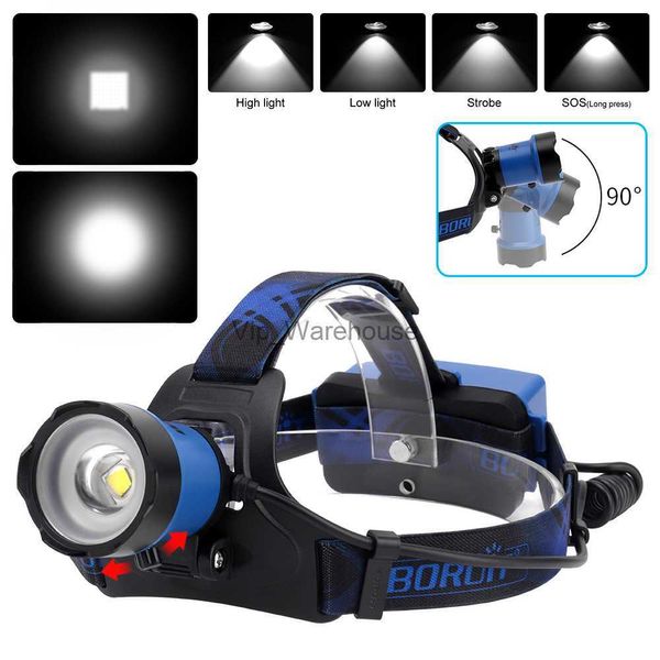 Lâmpadas de cabeça BORUiT B13 LED Farol 1200LM 4 modos Zoom Farol recarregável 18650 Power Bank Tocha de cabeça à prova d'água para camping ciclismo HKD230922