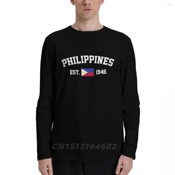 Camisetas masculinas Algodão Bandeira de Filipinas com EST. Ano Manga Longa Outono Homens Mulheres Roupas Unissex LS Camiseta Tops Tees