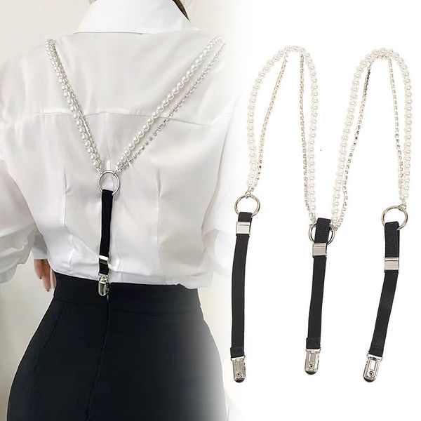 Suspensórios Mulheres Suspender 3 Metal Clip Bra Peito Bondage Skinny Pearl Strass Strap Chain Cinto Camisa Vestido Acessórios Braces Bretelle 230921