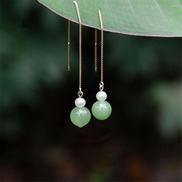 Baumeln Ohrringe Natürliche Hetian Jade Perle Kürbis Anhänger Mit Perle S925 Sterling Silber Ohr Linie Frauen Luxus Schmuck Schöne Mädchen geschenk