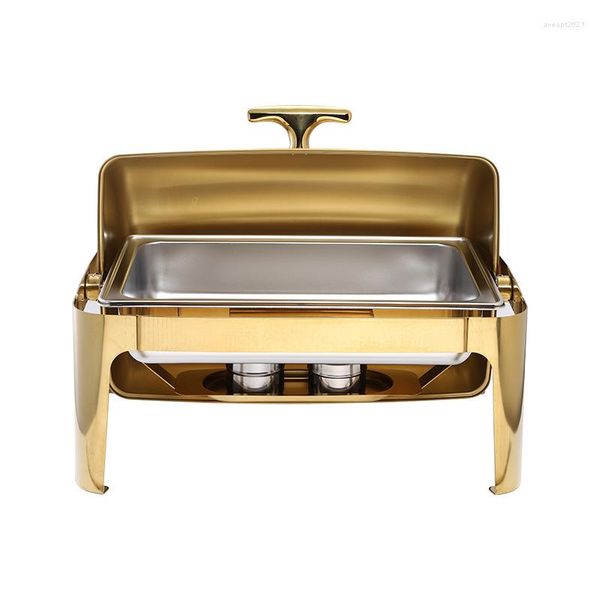Conjuntos de louça de 9 litros Pratos de buffet Conjunto de prato aquecedor de aço inoxidável cor de ouro