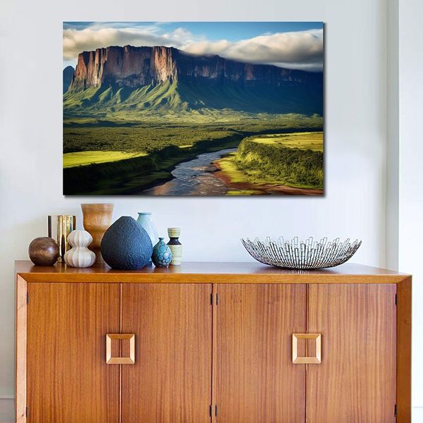 Cenário fotográfico real do Monte Roraima na Venezuela Paisagem Pintura em tela impressa para decoração de parede de sala de escritório