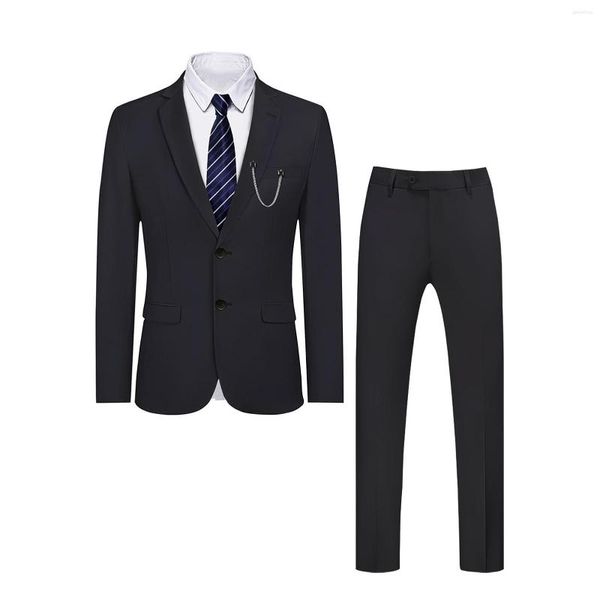 Ternos masculinos moda lapela botão blazer senhora do escritório casual fino ajuste calças conjunto 2 peça jaqueta calça cor sólida negócio formal terno