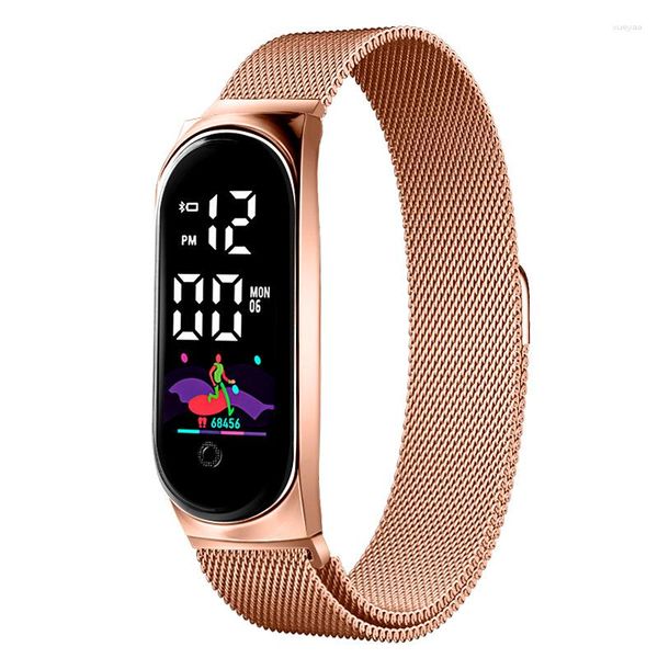 Armbanduhren Einfache LED-Uhr für Frauen Mode Touchscreen Elektronisches digitales magnetisches Mesh-Band Elegante Damen