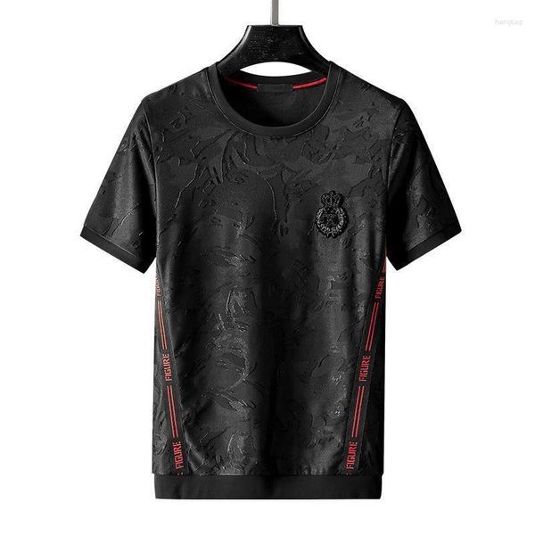 T-shirt da uomo Abbigliamento per uomo Estate Leggero Lusso Trendy Marchio Modello scuro T-shirt jacquard Stile coreano Distintivo casual di grandi dimensioni stampato