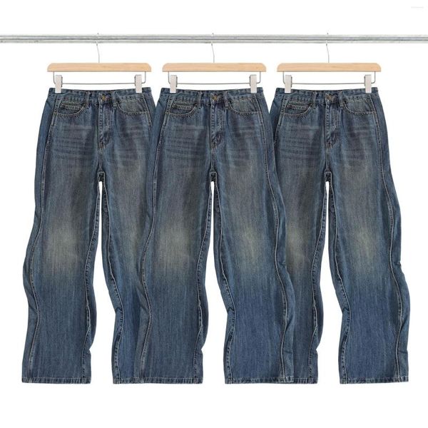 Jeans masculinos outono americano high-street marca na moda calças largas para casais soltos ondulados atacado