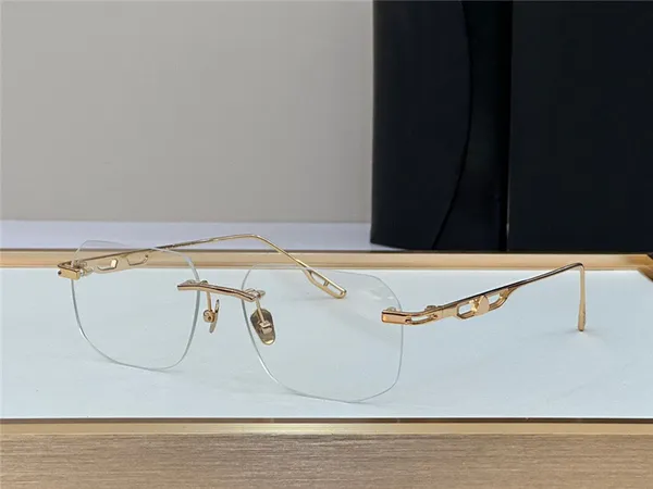 Neue Mode verschreibungspflichtige Brille die ultimative klassische randlose quadratische Form K Gold Rahmen transparentes Objektiv Einfacher Business -Stil optische Brille mit Gehäuse