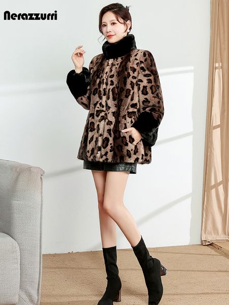 Womens Fur Faux Nerazzurri Inverno Grosso Quente Macio Colorido Leopardo Cópia Real Mink Casaco Mulheres Gola Luxo Designer Roupas 230922