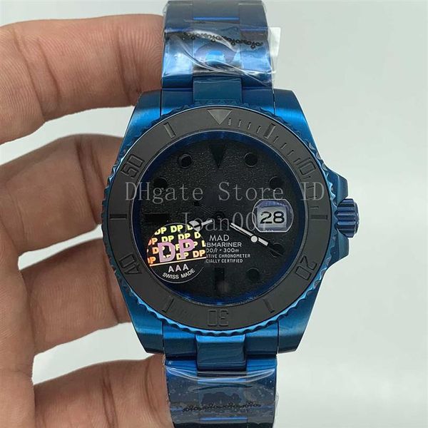 nuovo orologio da uomo con lunetta in ceramica nera sub orologi placcatura blu lucido acciaio inossidabile orologi meccanici automatici da uomo 40mm mad240M
