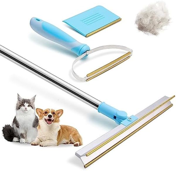 Outros suprimentos de gato tapete ancinho pet removedor de cabelo conjunto ferramenta de remoção telescópica tapete para cão 180 rotação barbear 230921