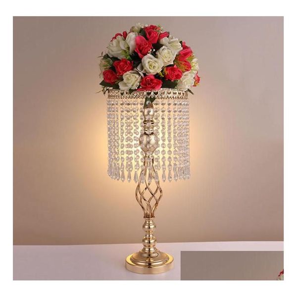 Decoração de festa candelabros de strass casamento elegante castiçal mesa bonita peça central vaso suporte de cristal castiçal gota de dhjfs