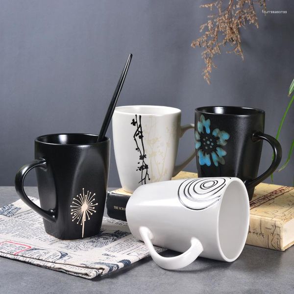 Tassen im japanischen Stil, Farbglasur, handbemalt, Relief-Keramikbecher, Kaffeetasse, Büro, Tee, kreative Tassen